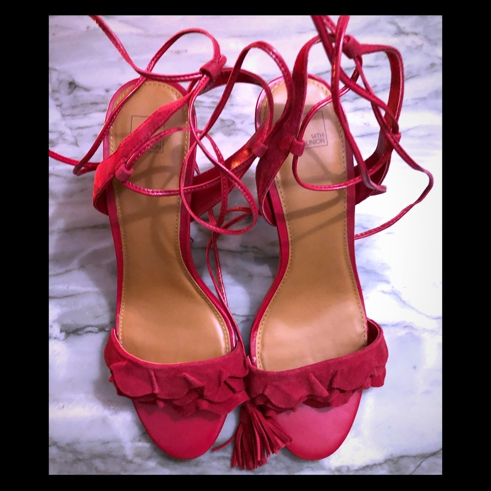Red lace up sandals
